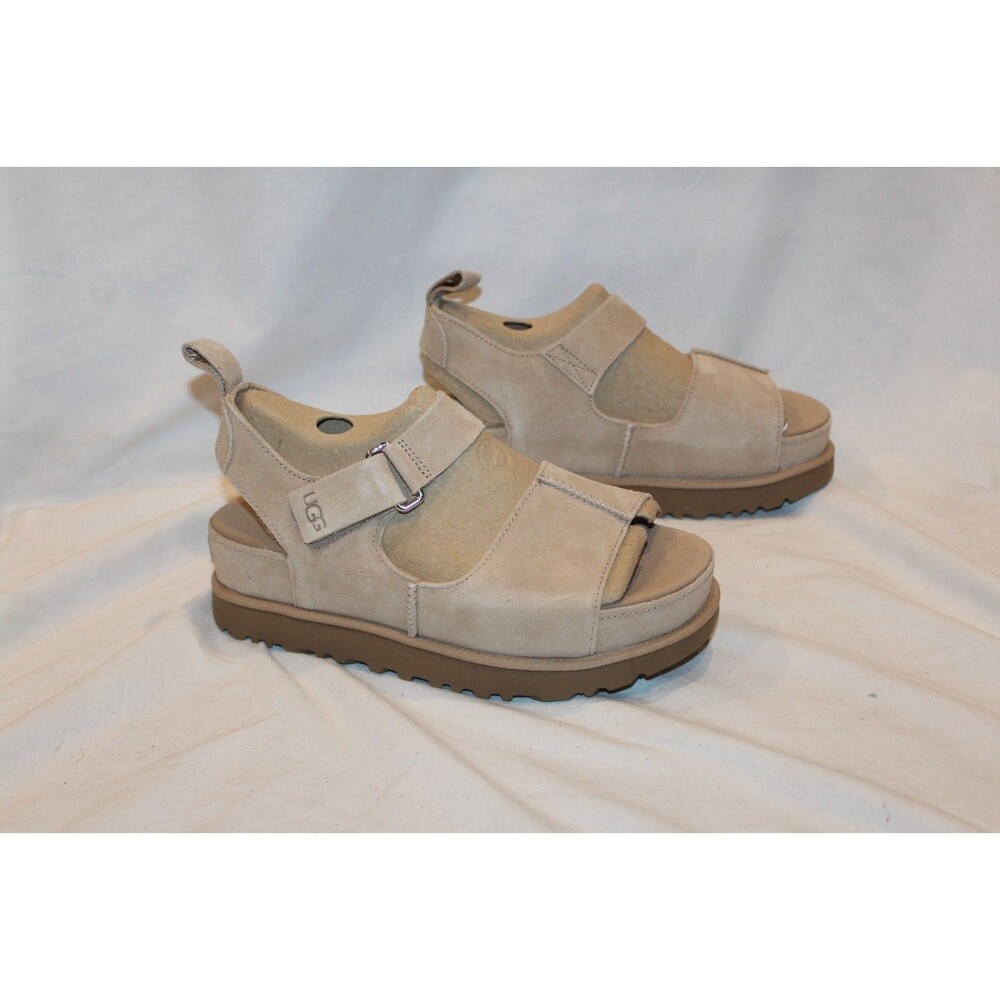 UGG WOMEN'S SAND SUEDE GOLDENSTAR HI PLATFORM STRAP SANDALS NEW SZ 9.5
